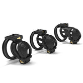 Micro, Short and Long black double-headed chastity cage profiles