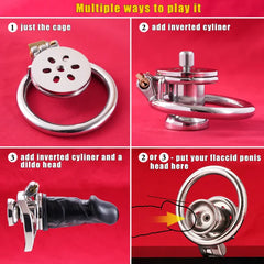 304 Stainless Steel Inverted Chastity Cage with Detachable Silicone Dildo Head
