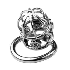 A1 spiked rivet stainless steel chastity cage front view