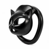 Black cat face ABS chastity cage with base ring