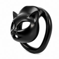 Black cat face ABS chastity cage with base ring