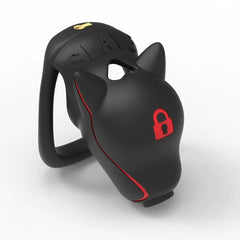 Black dog head nylon cock cage with red lock detail