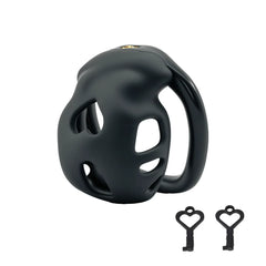 Black heart-detail ventilated resin chastity cage with keys
