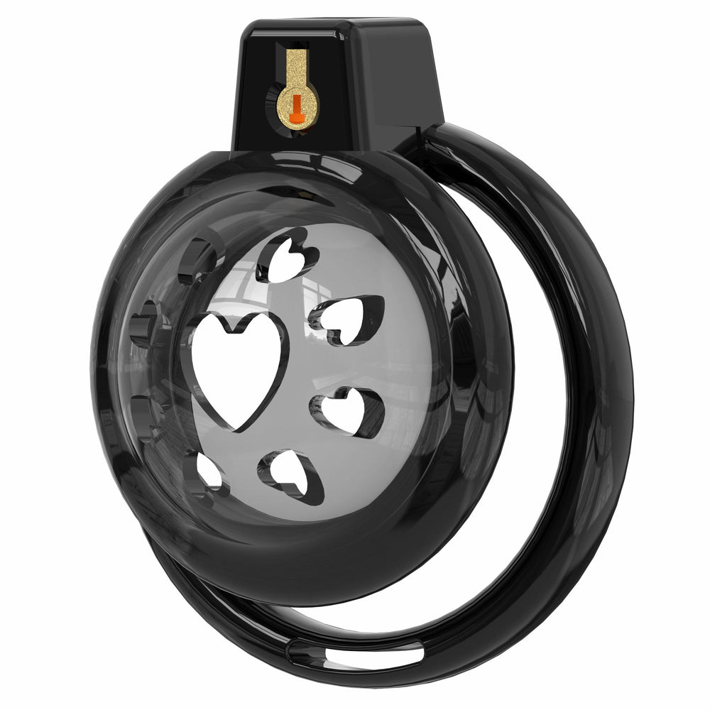 Black soft chastity cage with heart-shaped vent pattern