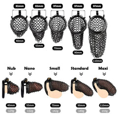 Black mesh cages in 40, 55, 70, 90 and 110 mm lengths