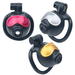 Black octopus goggle ABS chastity cages with red, silver and gold fronts