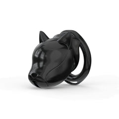 Black puppy-shaped ABS chastity cage with base ring
