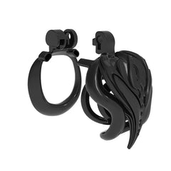 Black resin shield chastity cage with open side structure