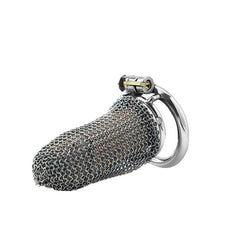 Side angle of chainmail cage with locking base