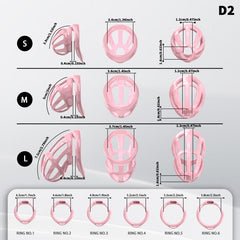 D2 hollow cage size chart with 43 to 58 mm rings
