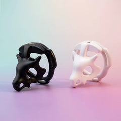 black and white dinosaur skull cages