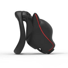 Side view of black dog head nylon cage with red outline