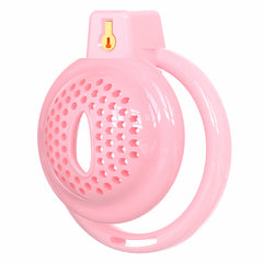 Pink dotted-vent soft chastity cage with base ring