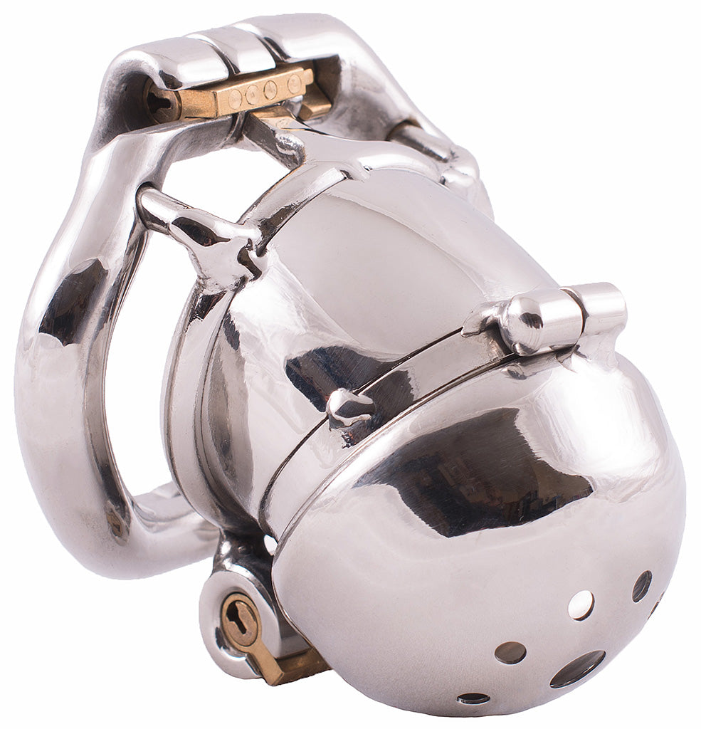 S108 stainless steel chastity cage with dual locks and removable head