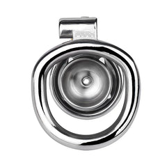 Side profile of enclosed inverted stainless steel chastity cage