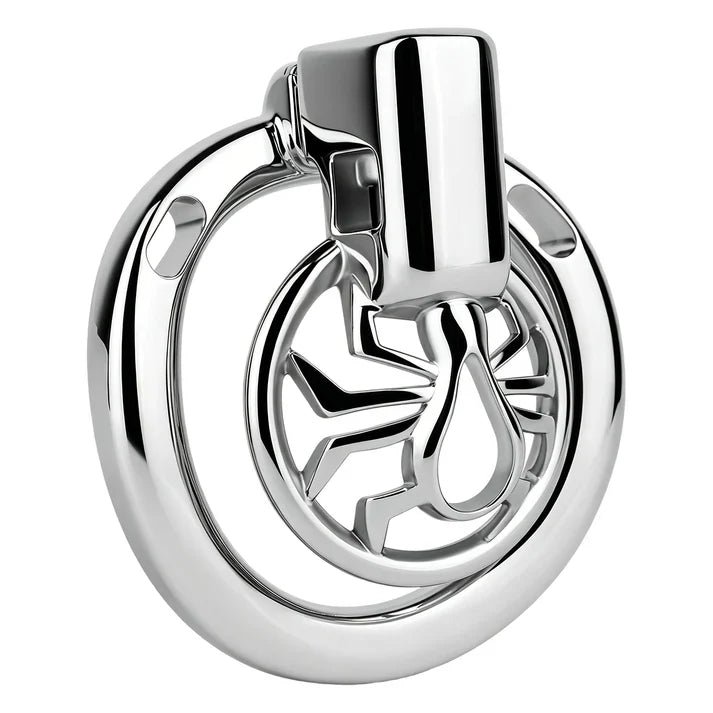 F328A spider-design open-frame metal chastity cage with top-mounted lock