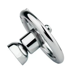 Profile view of LKM-022 flat inverted metal chastity cage
