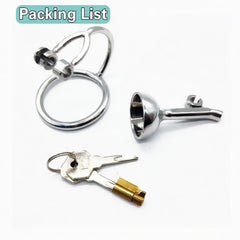 LKM-099 flip-style chastity cage package with ring brass lock and keys