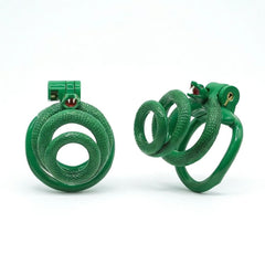 Green snake-style spiral resin chastity cage with lock