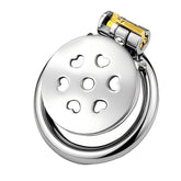 Heart-cutout flat stainless steel chastity cage front view
