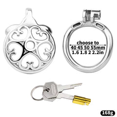 Heart-pattern flat chastity cage LKM-042 with curved base ring