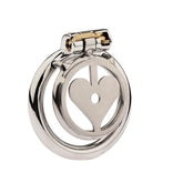 Heart-shaped flat stainless steel chastity cage front view