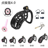Black honeycomb resin chastity cages in A4 through E4 sizes