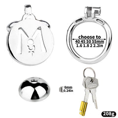 Enclosed inverted steel chastity cage with 40mm to 55mm ring options