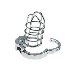 Side view of large adjustable metal chastity cage ZC-078