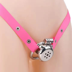 LKM-020 flat inverted cage with pink waist belt