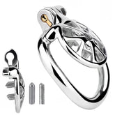 LKM-093 polished steel chastity cage with removable screw spikes
