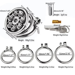 MELA spiked flat cage, catheter, lock, keys and ring-size options