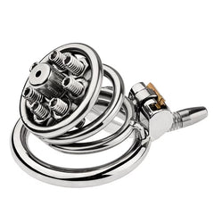 MELA spiked flat stainless steel chastity cage with eight front spikes