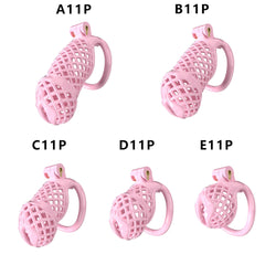 Five mesh resin chastity cage length profiles A11 to E11