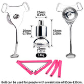 Metal inverted chastity cage with pink three-way support belt
