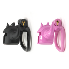 Side views of black and pink Minotaur Guard cages