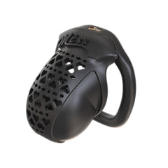 Angled view of black MISS heart-pattern resin cage