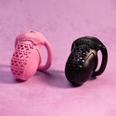 Pink and black MISS heart-shaped resin chastity cages