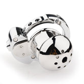 Enclosed mushroom-head metal chastity cage ZC-063 and ZC-064 front view