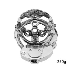 Front view of nut-lock metal chastity cage ZC-074 with listed 250g weight