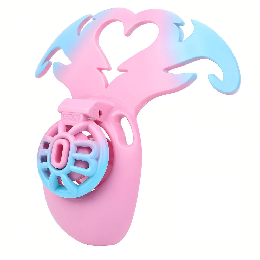 Pink and blue Succubus Heart ABS chastity cage with front plate