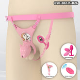 Pink GSD puppy head cage set with patterned underwear and remote plug