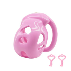 Pink heart-detail ventilated resin chastity cage with locking keys