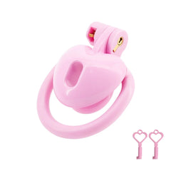Pink love-shape inverted resin chastity lock with keys