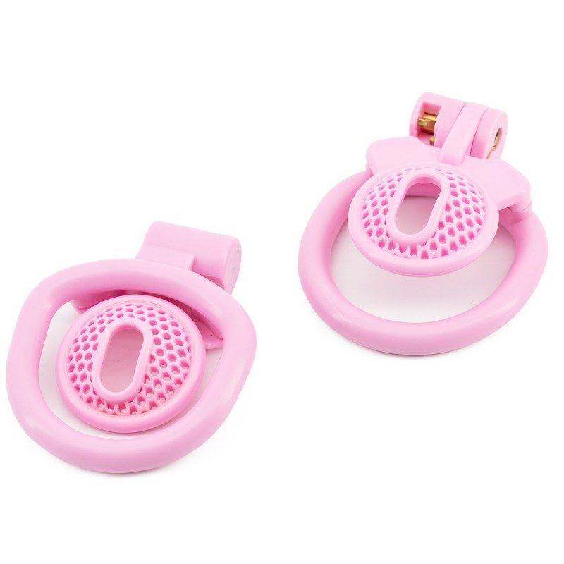 Pink mesh inverted resin chastity lock front and rear views
