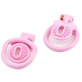 Pink mesh inverted resin chastity lock front and rear views