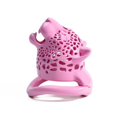 Pink openwork Leopard Head resin chastity cage