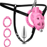Pink Rattlesnake Chastity Cage with Anal Plug