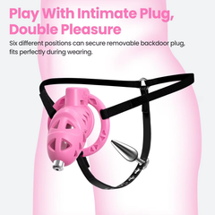 Pink Rattlesnake Chastity Cage with Anal Plug