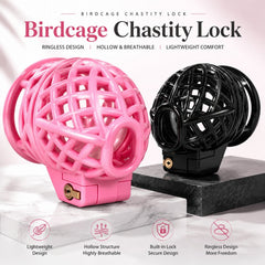 Pink ringless resin birdcage chastity cage with keyed lock